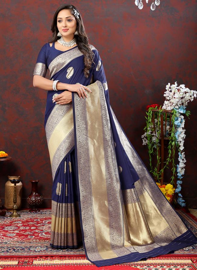 Soft Silk Navy Blue Traditional Wear Weaving Saree